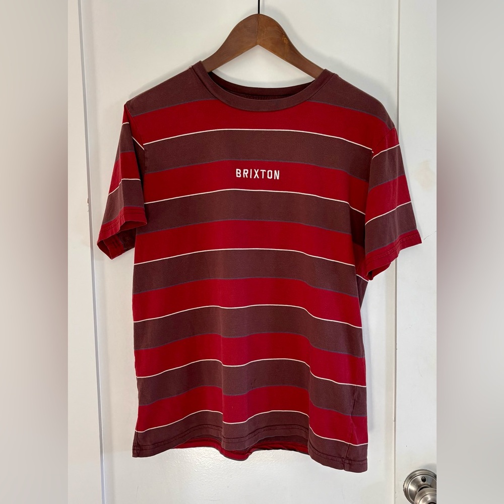 Brixton Striped T Shirt Brown Red Mens Medium Streetwear